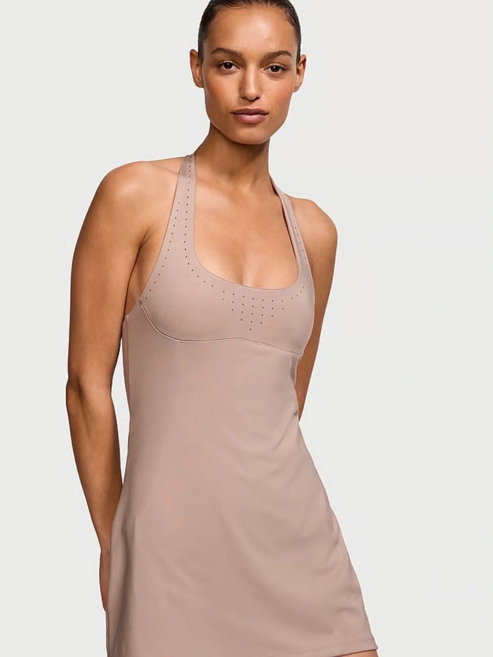 Victoria's Secret Essential Perforated Halter Dress Bare Taupe Size Small